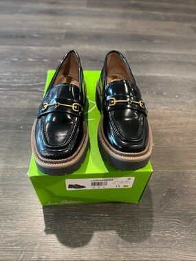 Sam Edelman Girls Black Patent Loafer with Gold Bit Hardware